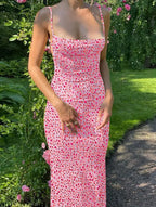 Y2K Floral Print Spaghetti Strap Bodycon Sundress Deep V Neck Long Dress Sexy Backless Summer Dresses Streetwear - Matrix-studios.com