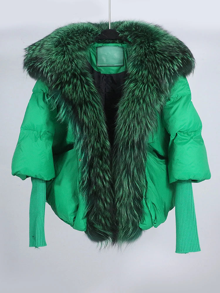 Loose Natural Real Fox Fur Collar Coat Thick New European Fashion White Duck Down Jacket Winter Women Warm Luxury Outerwear - Matrix Studios