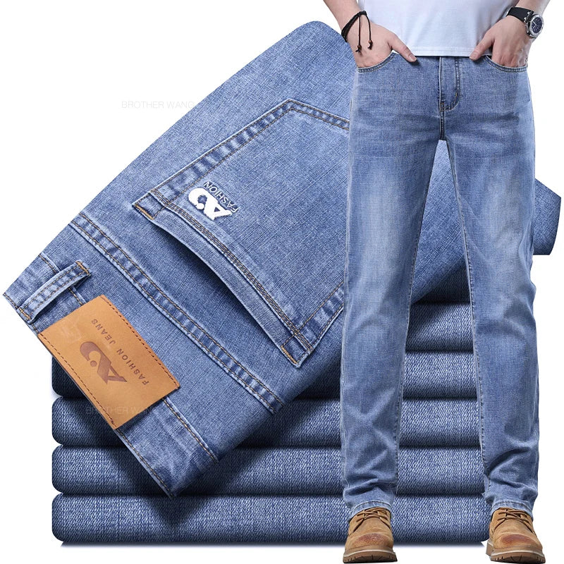 Spring Men's Light Blue Slim Jeans Stylish Casual Stretch Fabric Denim Pants Classic Trousers Smoke Gray - Matrix Studios