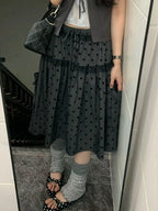 2000 Aesthetic Gray Design Polka Dot Skirt Women New American Retro Cute Skirts Female A-line Hottie Lace Korean Popular Clothes - Matrix-studios.com