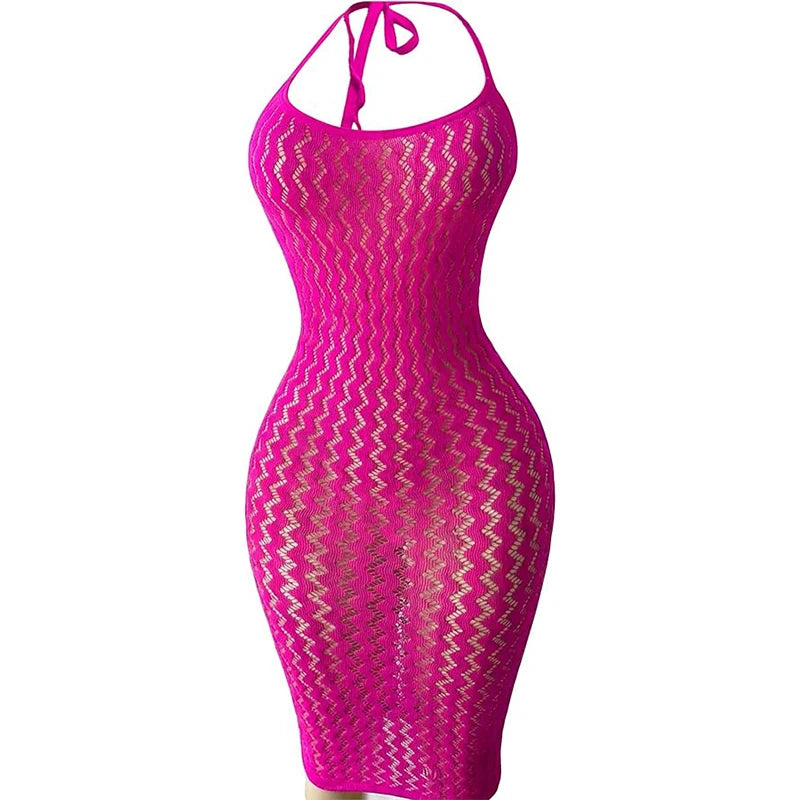 Fishnet Women Sexy Beach Cover Up Dress Women Stretch See Through Sleeveless without Bikini Swimsuit Coverup Mini Beachwea - Matrix Studios