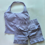 No Logo 2 Pieces Gym Set Women Backless Halter Tops High Waist Seamless Shorts Gym Suit Fitness Clothes Sportswear Workout Sets - Matrix-studios.com