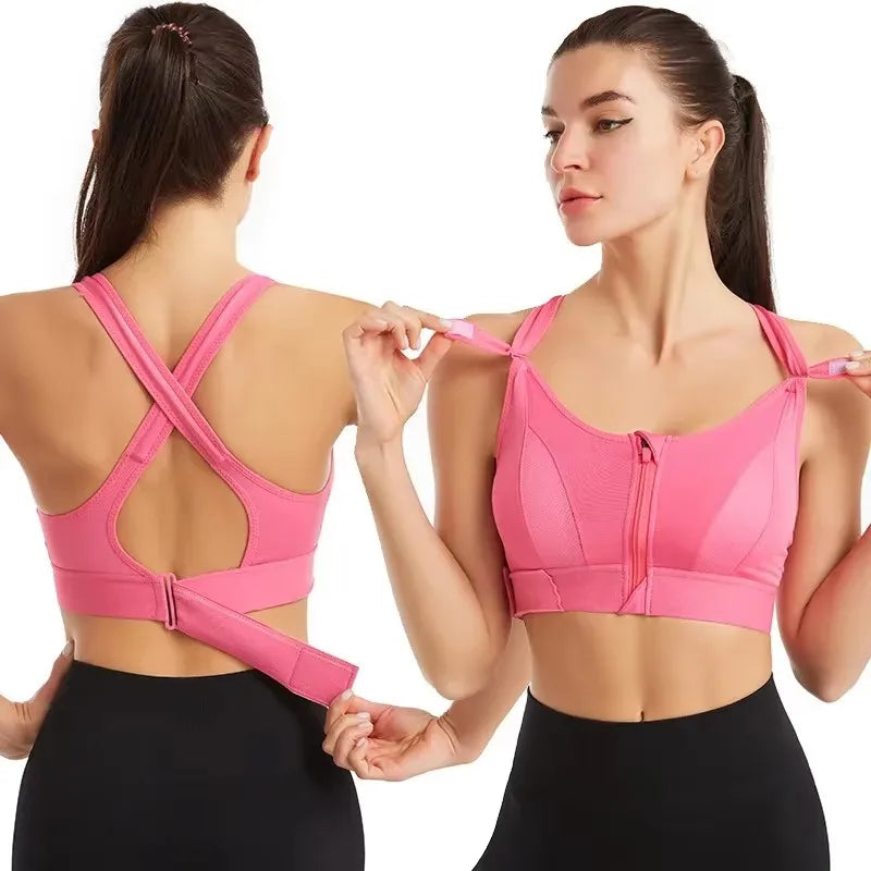 Sports Bras For Women Front Zipper Adjustable Strap Shockproof Elastic Fitness Athletic Brassiere Slim Yoga Crop Top - Matrix Studios