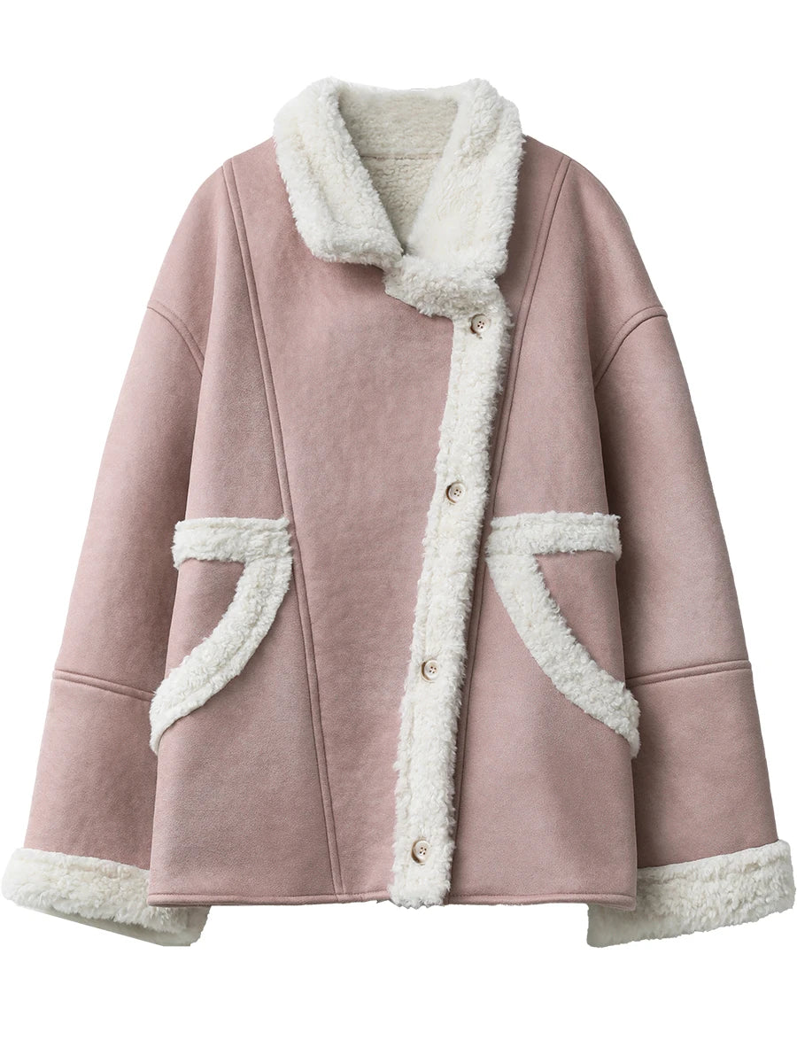 CHIC VEN Women Faux Leather Coat Single Breasted Loose Casual New Motorcycle Suit Suede Fur Jacket Female Top Autumn Winter 2025 - Matrix Studios