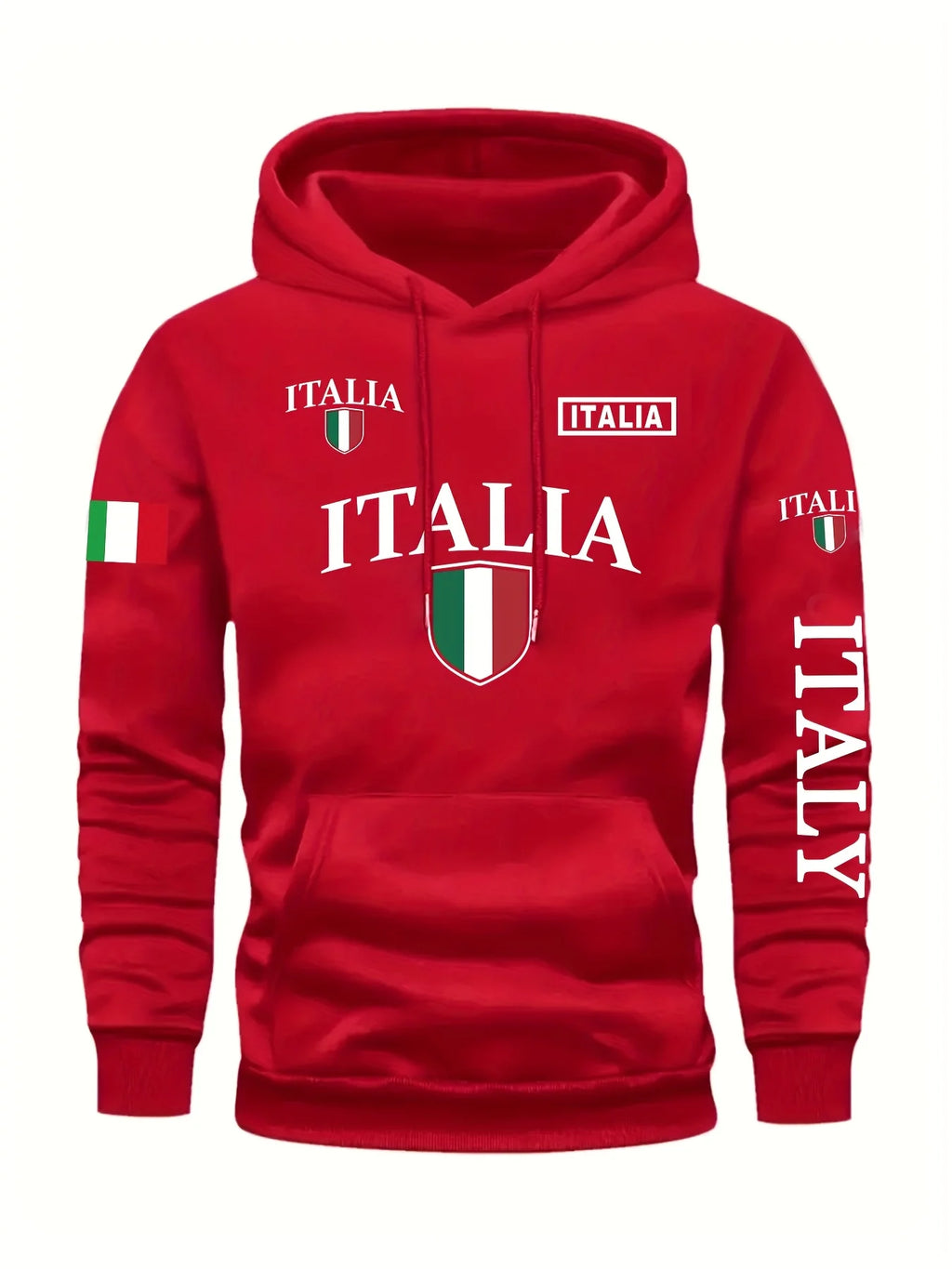 Men's Italy Flag Shield Bold ITALY Letter Print Hoodie Grey Casual Pullover Front Pocket Ribbed Cuffs Comfort Fit Urban Fashion - Matrix Studios