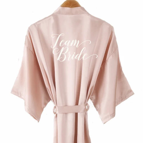 Champagne bathrobe bride satin-silk kimono women bridal party sister team mother shower sleepwear bridesmaid wedding short robes - Matrix-studios.com