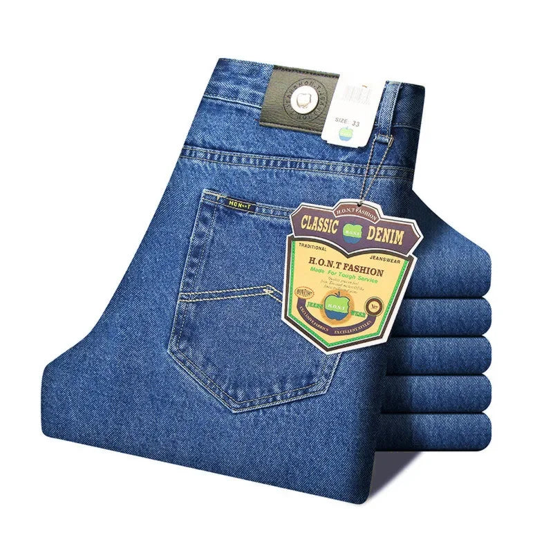 Men Business Jeans Classic Spring Autumn Male Cotton Straight Stretch Brand Denim Pants Summer Overalls Slim Fit Trousers 2021 - Matrix Studios
