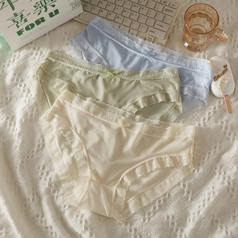 4 PCS/PACK Solid Color Women's Panties Mid-Waist Breathable Comfort Sexy Antibacterial Lace Innerwear - Matrix Studios