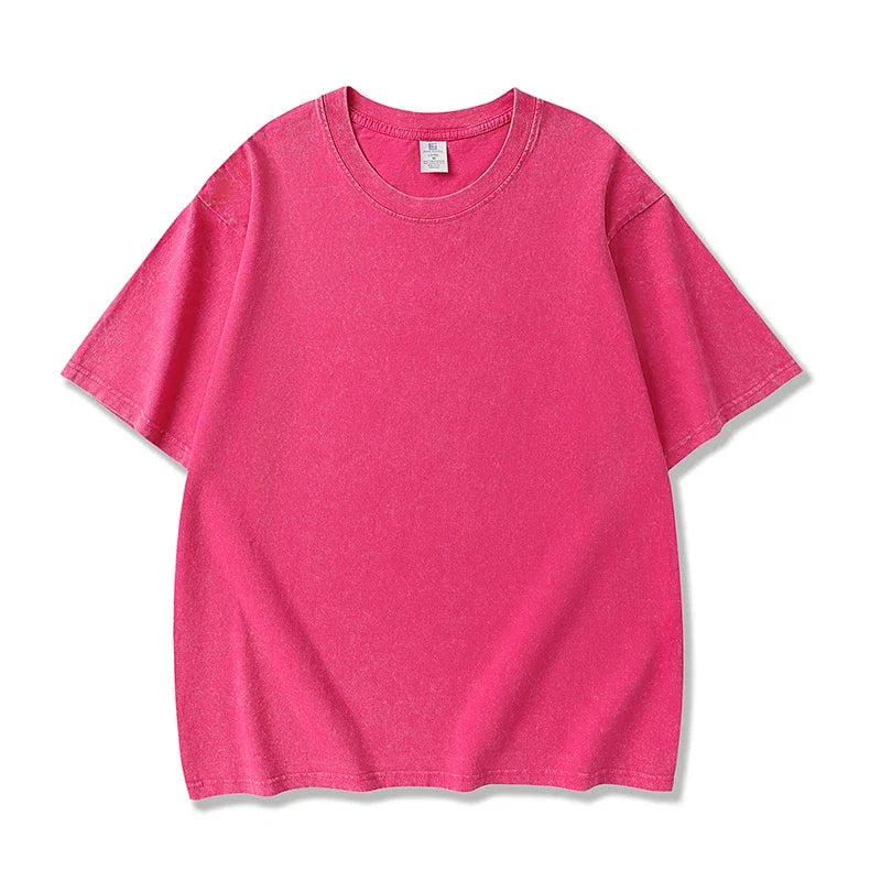 250gsm Men's Washed Vintage T-Shirts Street Hip Hop Retro Punk T Shirt Women Harajuku Casual Cotton Short Sleeve Acid Wash Tops