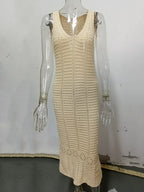 S - XL 2025 V Neck Hollow Out Crochet Knitted Tunic Beach Cover Up Long Cover-ups Beach Dress Beach Wear Beachwear Female Women - Matrix Studios