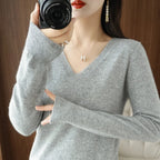 New Cashmere Women's V-neck Pullover Lace Neck Hollow Out Design Casual Knitted Long Sleeve Women's Sweater Autumn And Winter - Matrix-studios.com