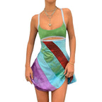 2024 New Women’s Casual Sweet Suspender A-line Dress Fashion Contrast Color U-neck Hollow Short Dress - Matrix-studios.com