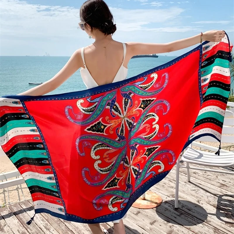 23 Styles 90x180cm Travel Beach Pareo Sunscreen Cover-Ups Women Large Dress Bikini Bathing Brazilian Swimwear Sarong Wrap Scarf - Matrix Studios