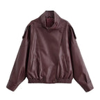 HH Autumn Faux Leather Jacket For Women Casual Solid Long Sleeve Zipper Pu Leather Coats New Fashion Female Streetwear - Matrix Studios