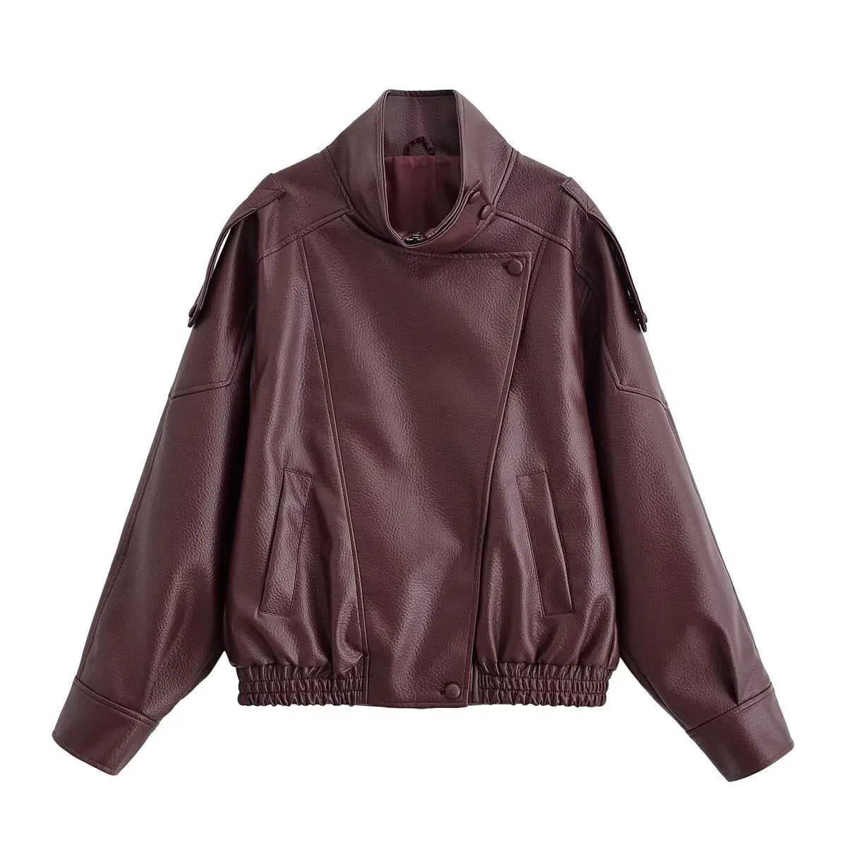 HH Autumn Faux Leather Jacket For Women Casual Solid Long Sleeve Zipper Pu Leather Coats New Fashion Female Streetwear - Matrix Studios