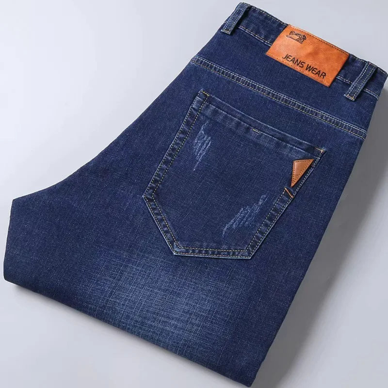 2024 Summer Thin Men's Elastic Cotton Jeans Fashion Gray Comfortable Business Straight Casual Pants High Quality Brand Trousers - Matrix Studios