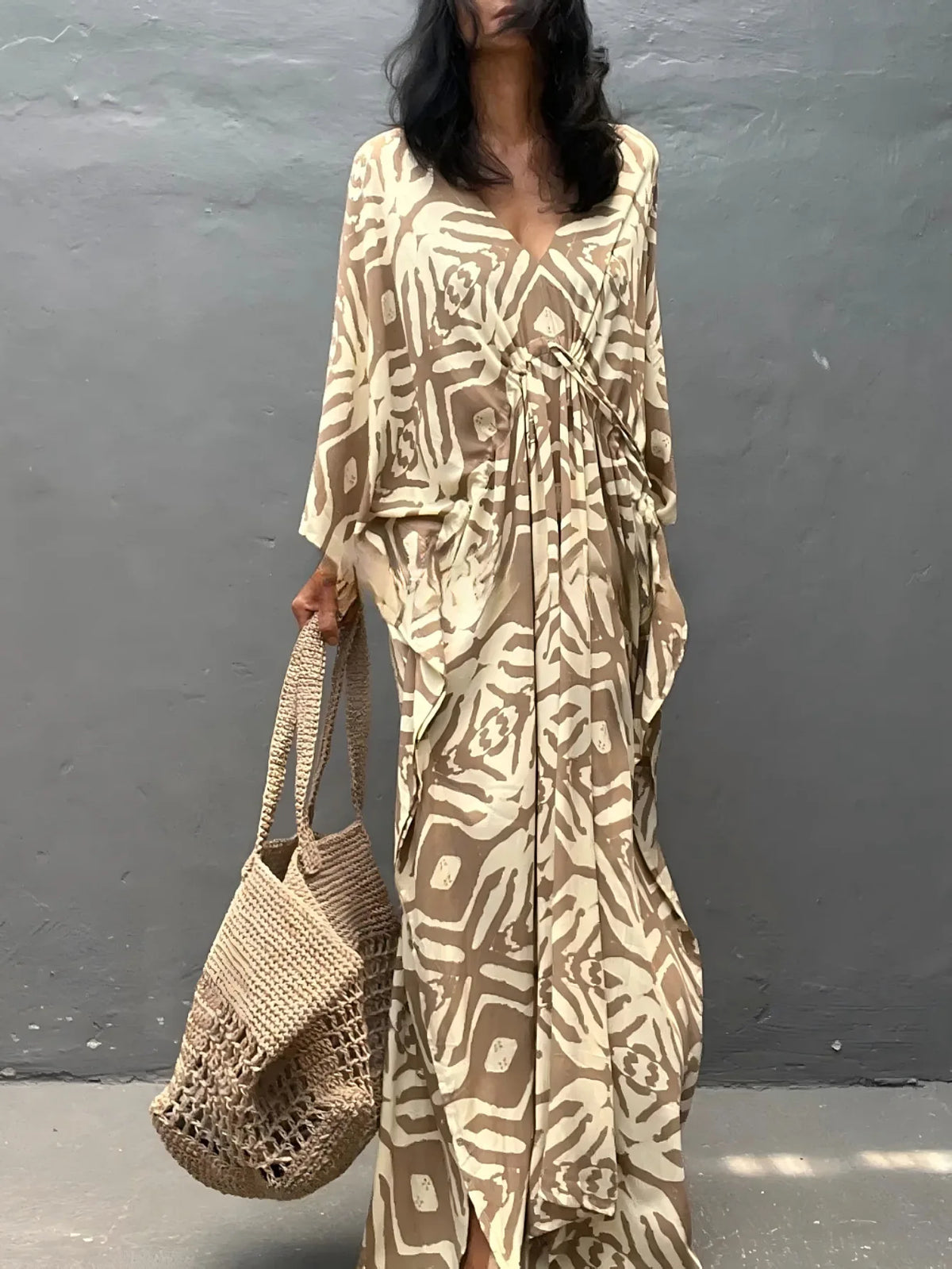 Plus Size Kaftan Dress for Swimwear Women Bathing Suit Cover Up Beach Robe Beach Dress with Print - Matrix Studios