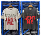 Summer Latest Highest Quality Fashion High Street SATOSHI NAKAMOTO Washed Distressed Beaded Destroyed Short-Sleeve T-Shirt - Matrix-studios.com