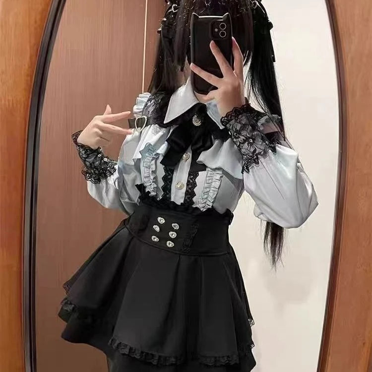 Harajuku Sweet Bow Black Plaid Dresses All-match Slim Fit Kawaii Lolita Dress for Women Autumn New Long Sleeve Vestidos De Mujer - Matrix-studios.com