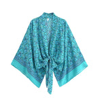 Boho Queens Red Floral Beach Kimono Short Robe Swimsuits Women Fashion Batwing Sleeves Rayon Bohemian Bikini Cover Ups Beachwear - Matrix Studios