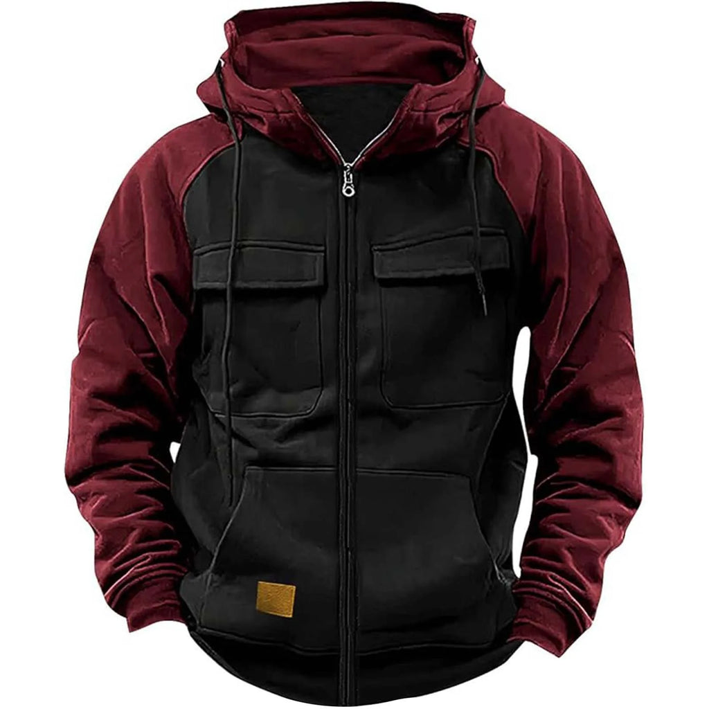 Autumn Winter Hoodies Men Zipper Patchwork Warm Fleece Sweatshirts Multi Pockets Male Fashion Hooded Jacket Thick Outdoor Hoodie - Matrix Studios