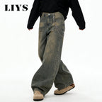 LIYS American Retro Baggy Wide Leg Jeans Men's Streetwear Distressed Y2K Clothing Casual Daily Four Seasons Denim Pants Unisex - Matrix Studios