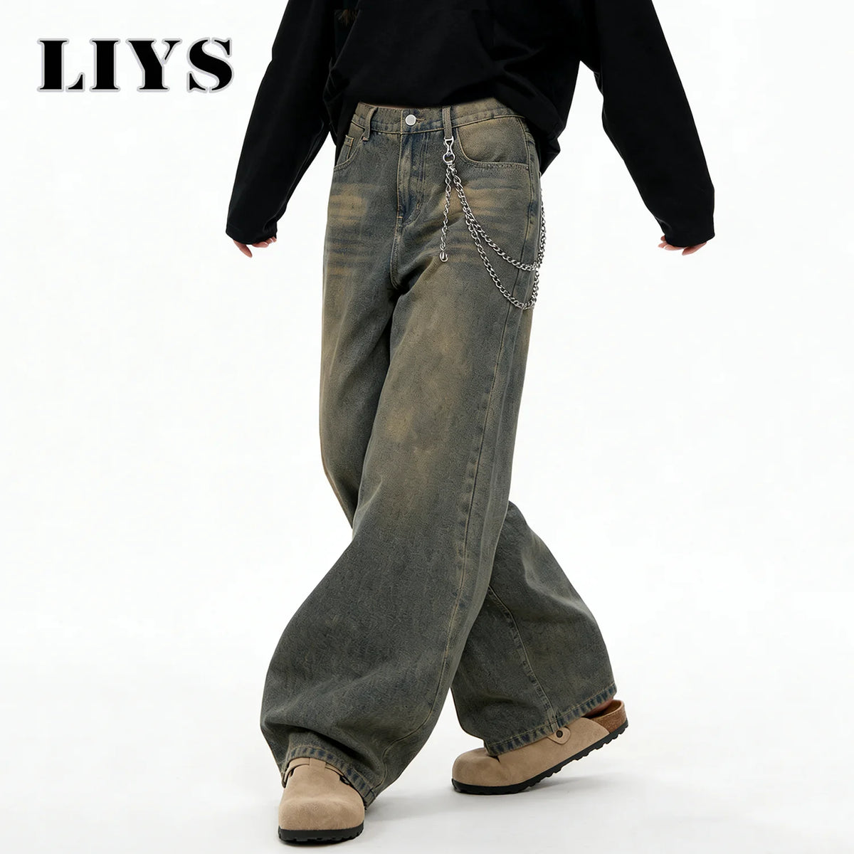LIYS American Retro Baggy Wide Leg Jeans Men's Streetwear Distressed Y2K Clothing Casual Daily Four Seasons Denim Pants Unisex - Matrix Studios