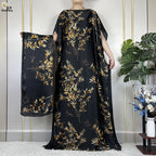 Muslim Abayas For Women 2023 New Fashion Printed Silk Soft Loose Femme Elegant Robe African Maxi Party Dresses With Belt Turban - Matrix-studios.com