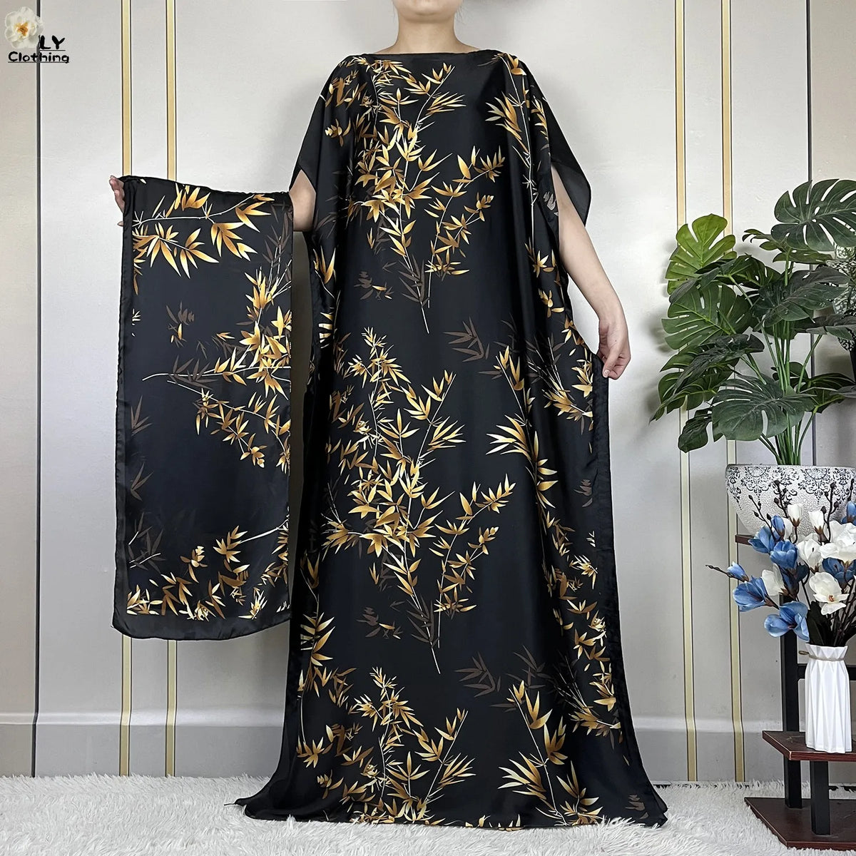Muslim Abayas For Women 2023 New Fashion Printed Silk Soft Loose Femme Elegant Robe African Maxi Party Dresses With Belt Turban - Matrix-studios.com