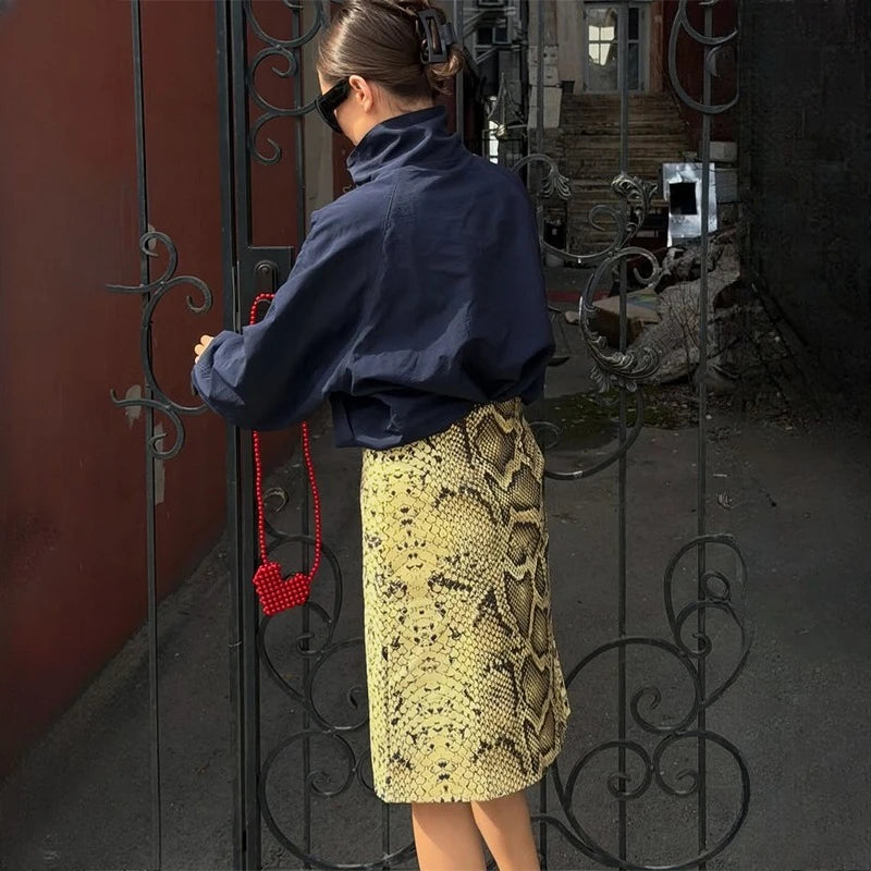 TARUXY Fashion Snake Pattern Straight Skirt For Women High Waist Slim Long Skirt Ins Hot Streetwear Female Skirt Summer New 2025 - Matrix-studios.com