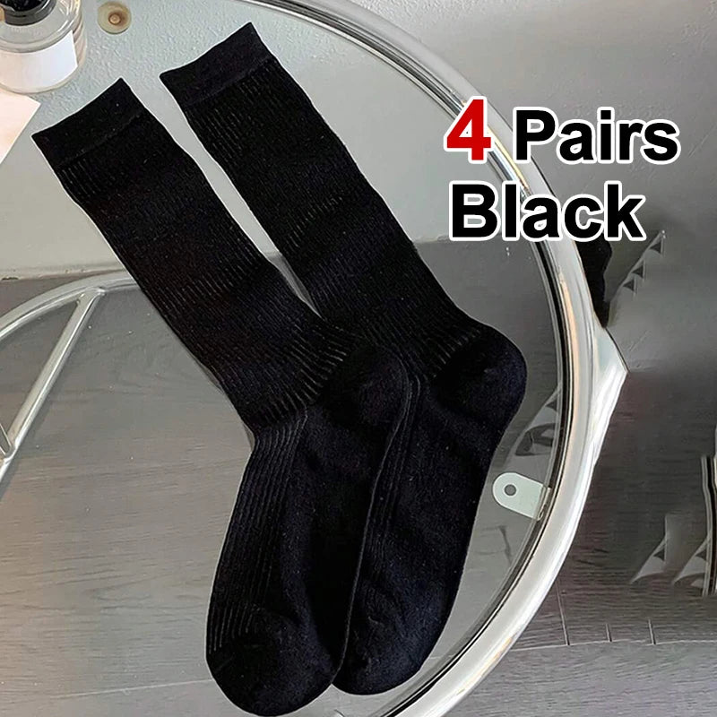 4/8 Pairs Women Solid Color Striped calf Socks Fashion Korean Version Simple Spring Summer Breathable Comfortable Stacking Socks - Matrix Studios