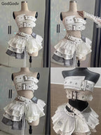 Summer Vintage Elegant Y2K Woman 2 Piece Sets Punk Gothic Strapless Crop Tops +High Waist Ruffle Skirt Female Party Outfits 2025 - Matrix-studios.com
