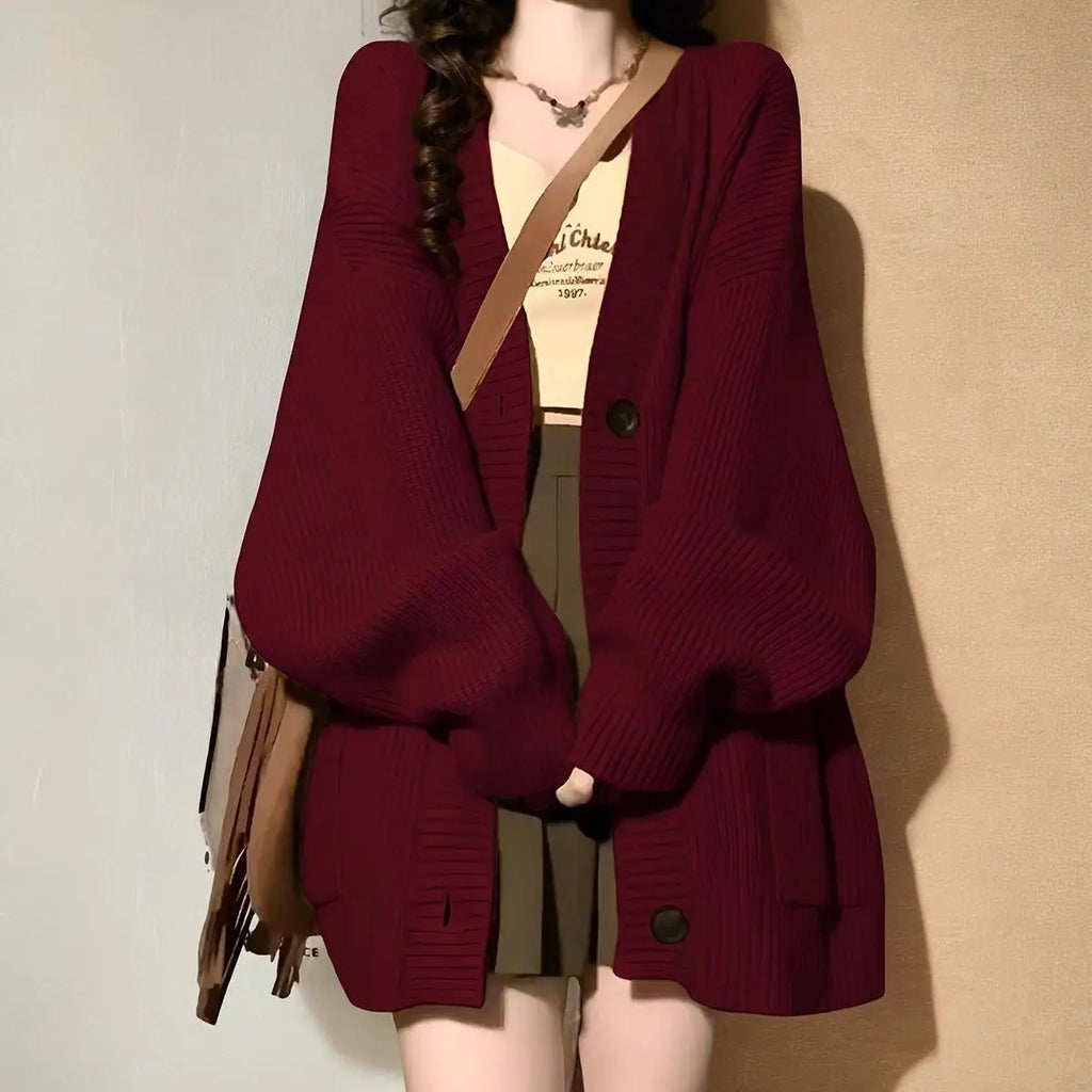 Autumn Winter Women Cardigan Sweater Coats Fashion Female Long Sleeve V-neck Loose Knitted Jackets Casual Sweater Cardigans - Matrix Studios