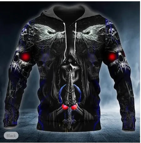 2023 New Men's Skull Hoodie Sweatshirts 3D print Head Pattern Hooded Pullover Autumn Fashion Casual Sweatshirt - Matrix Studios