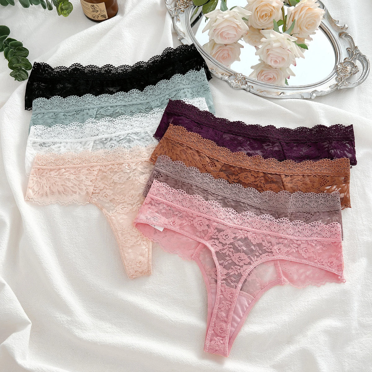 3Pcs Lace Sexy Thongs Women Low-Rise Briefs Sexy Soft Ladies Underwear Trendy Floral Underpants Female Flowery Panty Lingerie - Matrix Studios