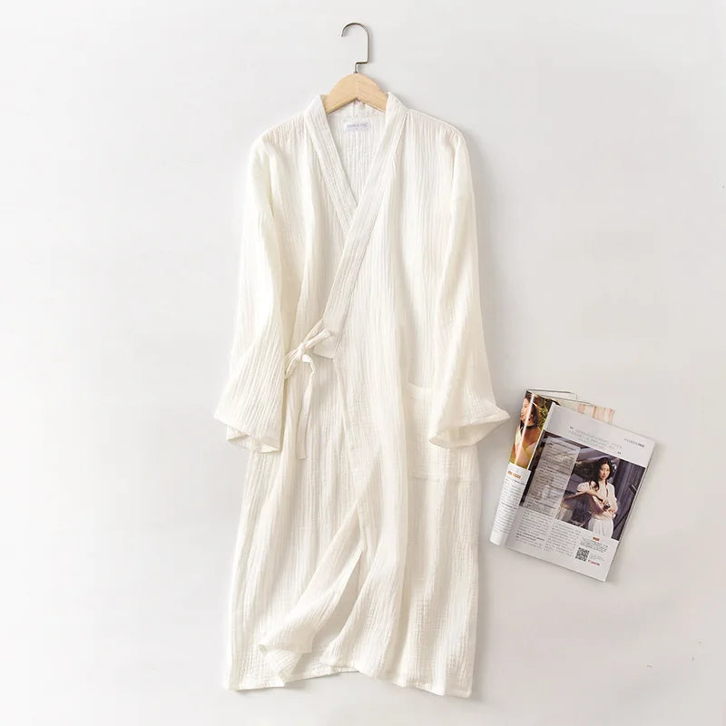 New Spring And Autumn Japanese Kimono Robe Couple Cotton Crepe Bathrobe Men And Women Kimono Robe Robes For Women Sleepwear - Matrix-studios.com