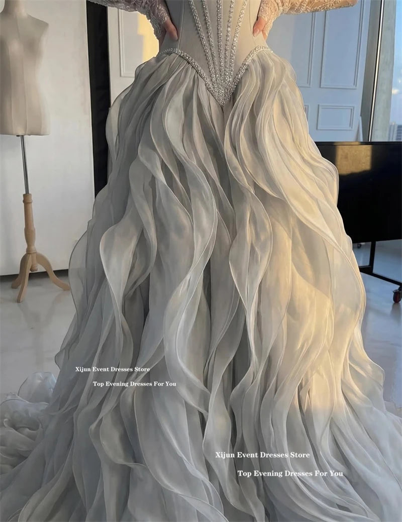 Xijun Luxury Long Evening Dresses Ruffles Beads Formal Dubai Prom Dresses Ruched Sweetheart A-Line Prom Gowns Women Customized - Matrix Studios