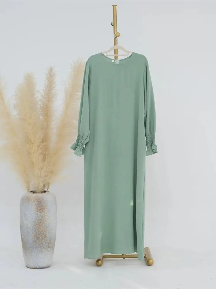 Eid Jersey Solid Modest Under Abaya Dubai 2024 Palestine Women Islamic Clothing Muslim Kaftan Inner Dresses Robe Femme Musulmane - Matrix-studios.com