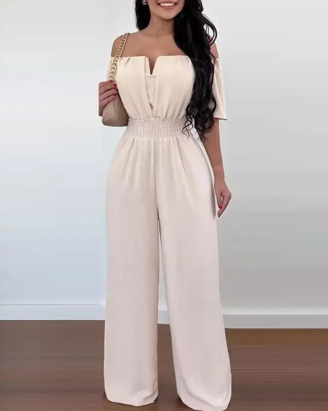 Summer Elegant Off Shoulder Women's Jumpsuit 2024 Fashion Trend Casual Short Sleeve Wide Leg Pants Jumpsuits for Women Overalls - Matrix Studios