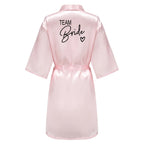 Wedding Party Team Bride Robe With Black Letters Kimono Satin Pajamas Bridesmaid Bathrobe SP003 - Matrix-studios.com