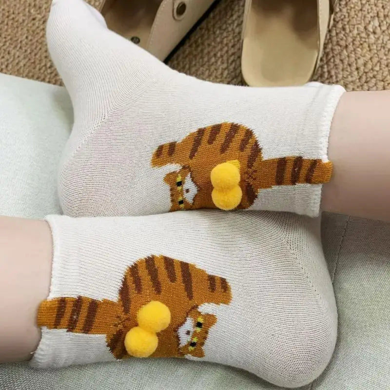 Cartoon 3D Cat Egg Design Middle Tube Socks for Women Soft Breathable Cute and Funny Couple Socks Spring Autumn Cute - Matrix Studios
