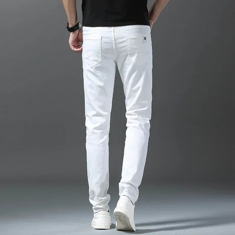 2026 Spring New Men Slim Jeans 98% Cotton White Stretch Straight Casual Fashion Pencil Pants High Quality Trousers Male Clothes - Matrix Studios