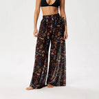 Women Mesh Ruffle Trim Cover Up Pants Beach Cover Up Cover Ups For Swimwear Beach Ruffle Pants 2025 Summer Pants - Matrix Studios