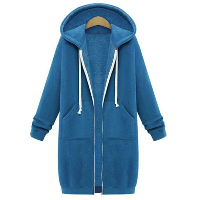 2024 Women's Autumn Winter ThickenHoodies Parkas Loose Hooded Jackets Zipper Pocket Maxi Size Sweatshirt Sports Dresses Outwear - Matrix Studios