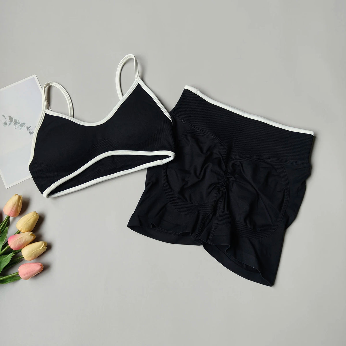 Peach Buttock Yoga Suit Women Gym Seamless Suspender Gathering Bra High Waist Hip Lifting Belly Tightening Shorts Fitness Set - Matrix-studios.com