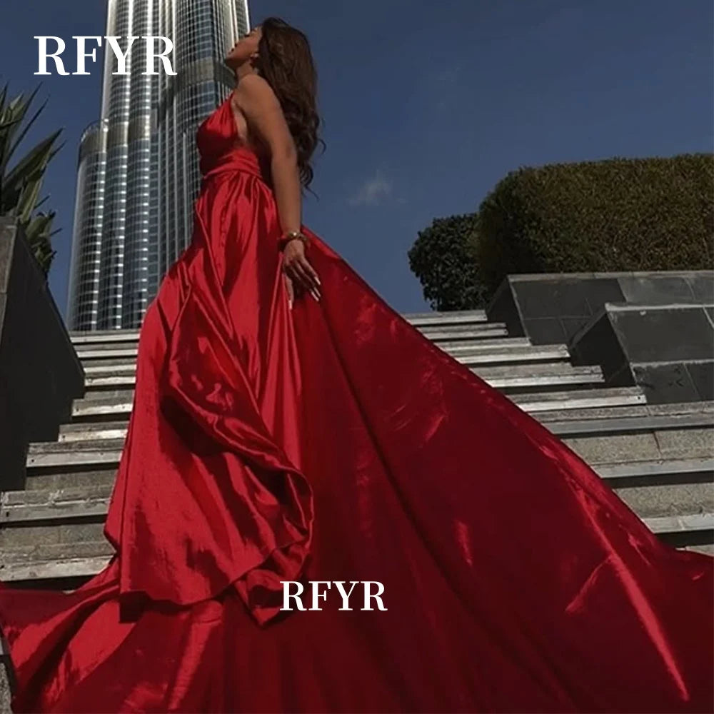 RFYR A Line Evening Dress Long Train Party Dresses Flying Dress Celebrity Gala Dress for Arabic Women فساتين منا Customized - Matrix-studios.com