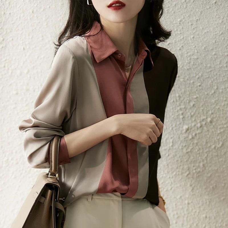 2025 Women Satin Button Blouse Autumn New Vintage Long Sleeve Polo Collar Women Shirt Elegant Loose Tops Clothing 18146 - Matrix-studios.com