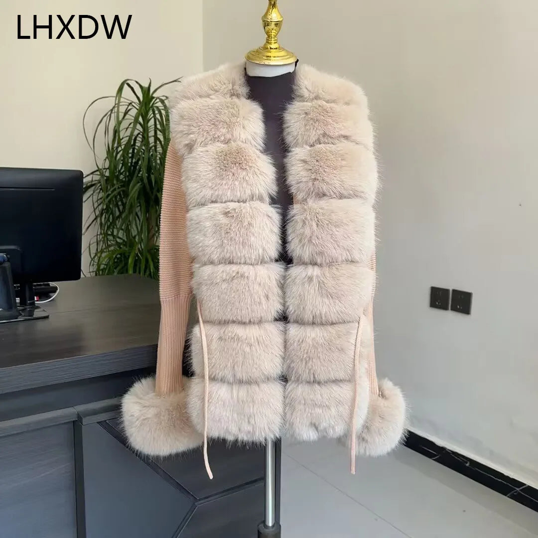 Women Knit Faux Fur Cardigan Spring Autumn Elegant Ladies Fashion Faux Fur Coat Knitted Sweater with Fake Fox Fur Collar - Matrix Studios