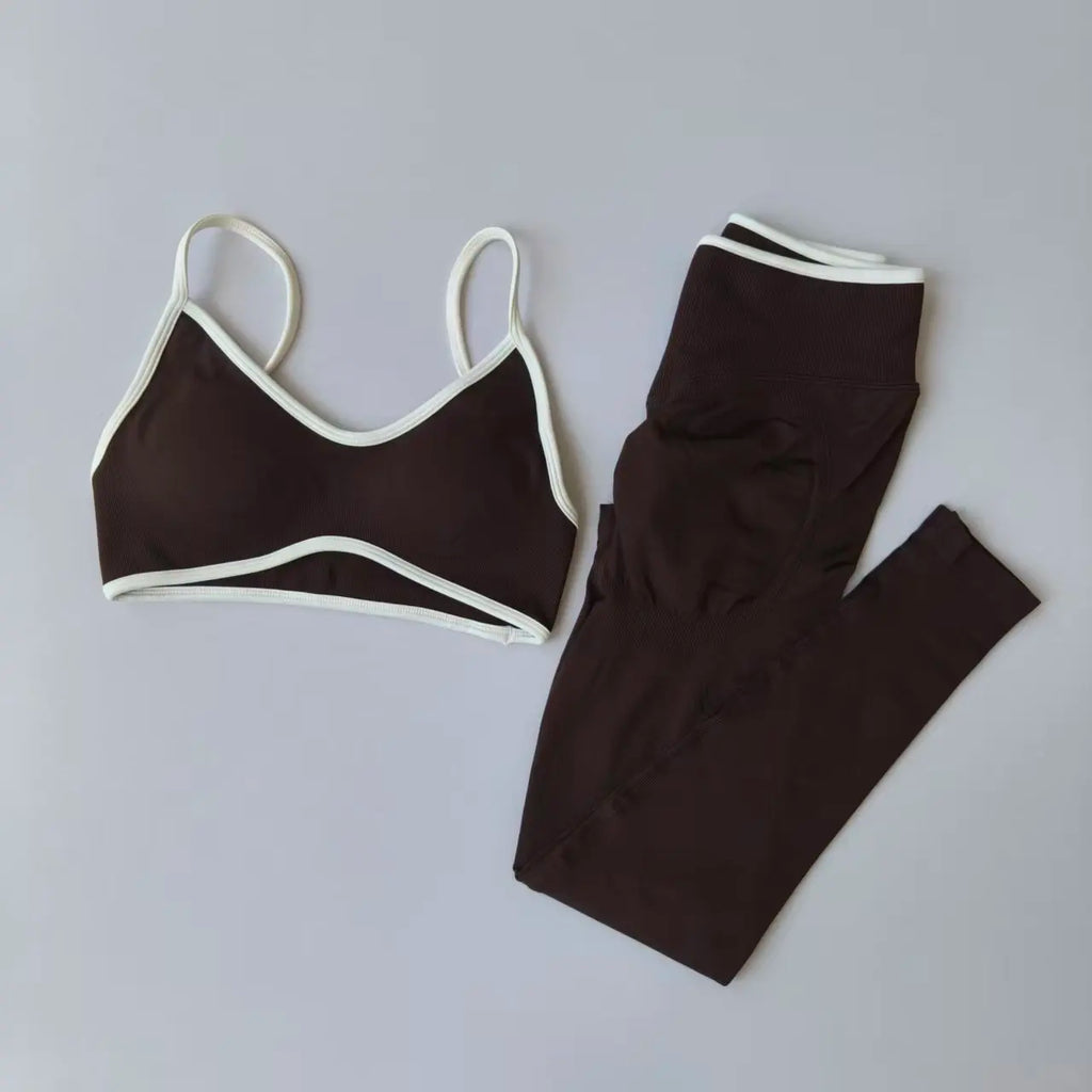 Seamless 2PCS Legging Sets Women's Strappy Sports Bras and Leggings High Waist Fitness Sculpt Leggings Running Pants Gym Suits - Matrix-studios.com