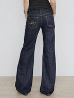 Women's Slim Fit Flared Jeans Y2K Vintage Low Rise Stretch Denim Pants with Embroidery Distressed Style for Everyday Outfits - Matrix-studios.com